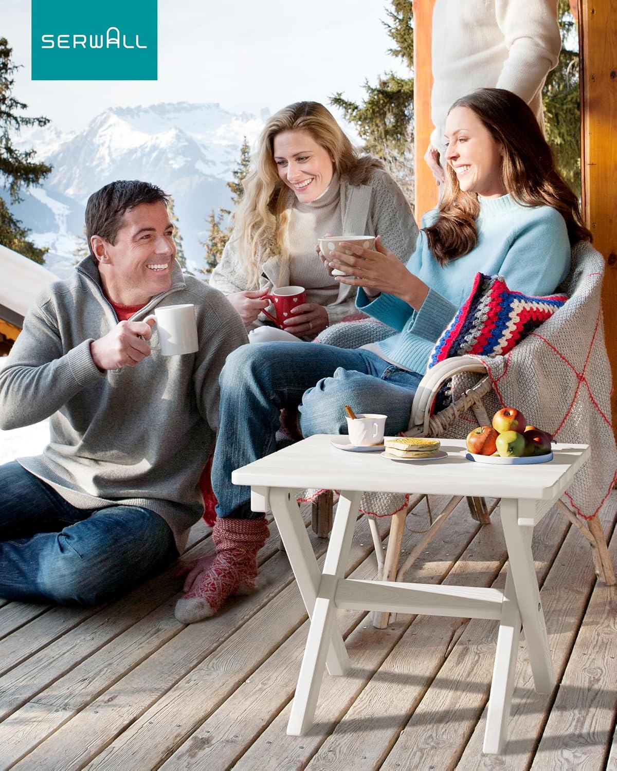 SERWALL Portable Folding Adirondack Side Table, HDPE Small Outdoor End Table, No Assembly Required, Weather-Resistant, 110 lbs Capacity, White