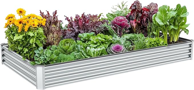 8x4x1ft Galvanized Raised Garden Bed-Outdoor Galvanized Planter Box for Vegetables, Fruits,Herbs, Flowers, Metal Raised Garden Bed kit-Sliver