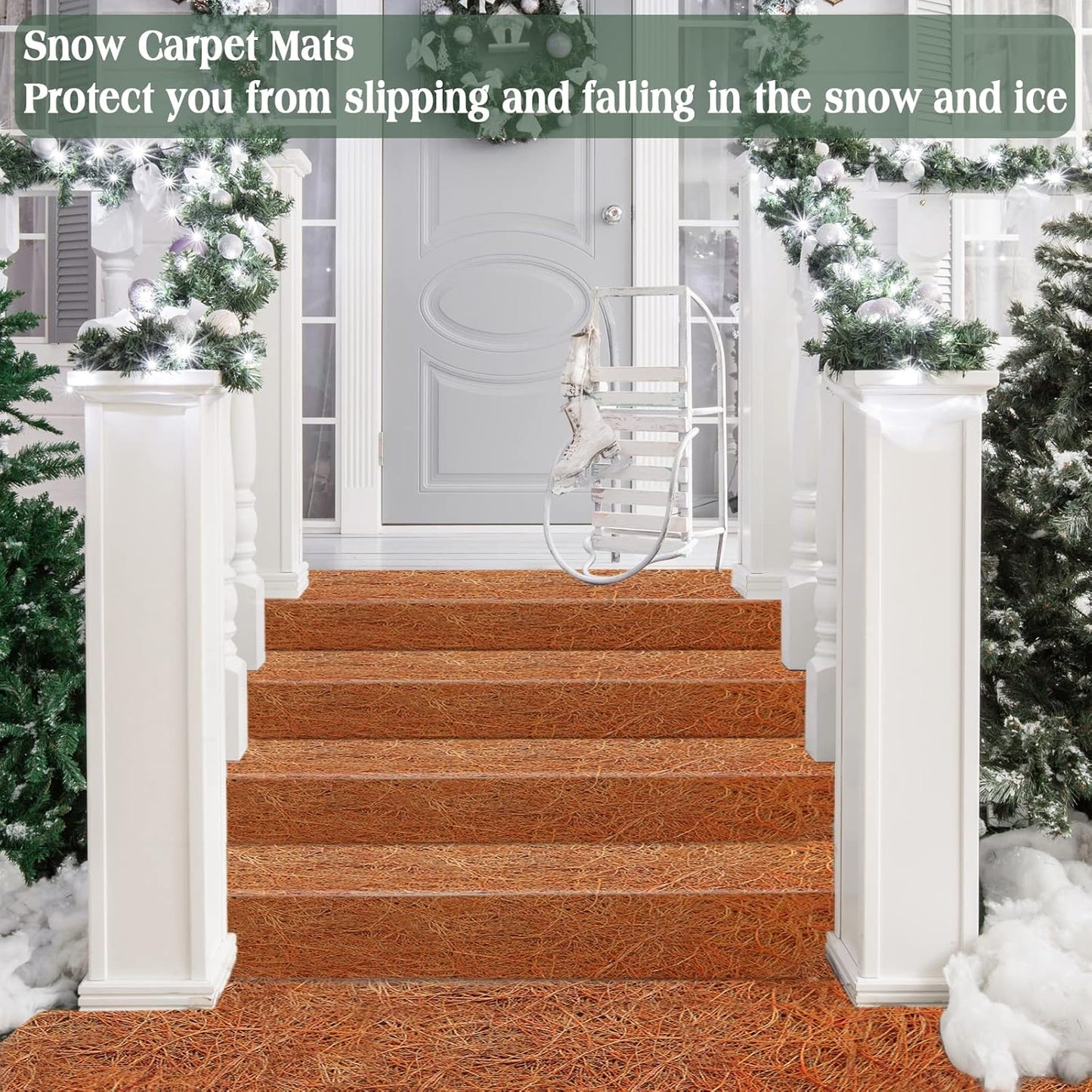 ZeeDix 2 Pack 16 x 80 x 0.28inches Thickened No-Slip Ice and Snow Carpet Mats- Natural Coconut Fiber Carpet for Garden, Front Door, Stairs, Porch Outdoor Safer Walking