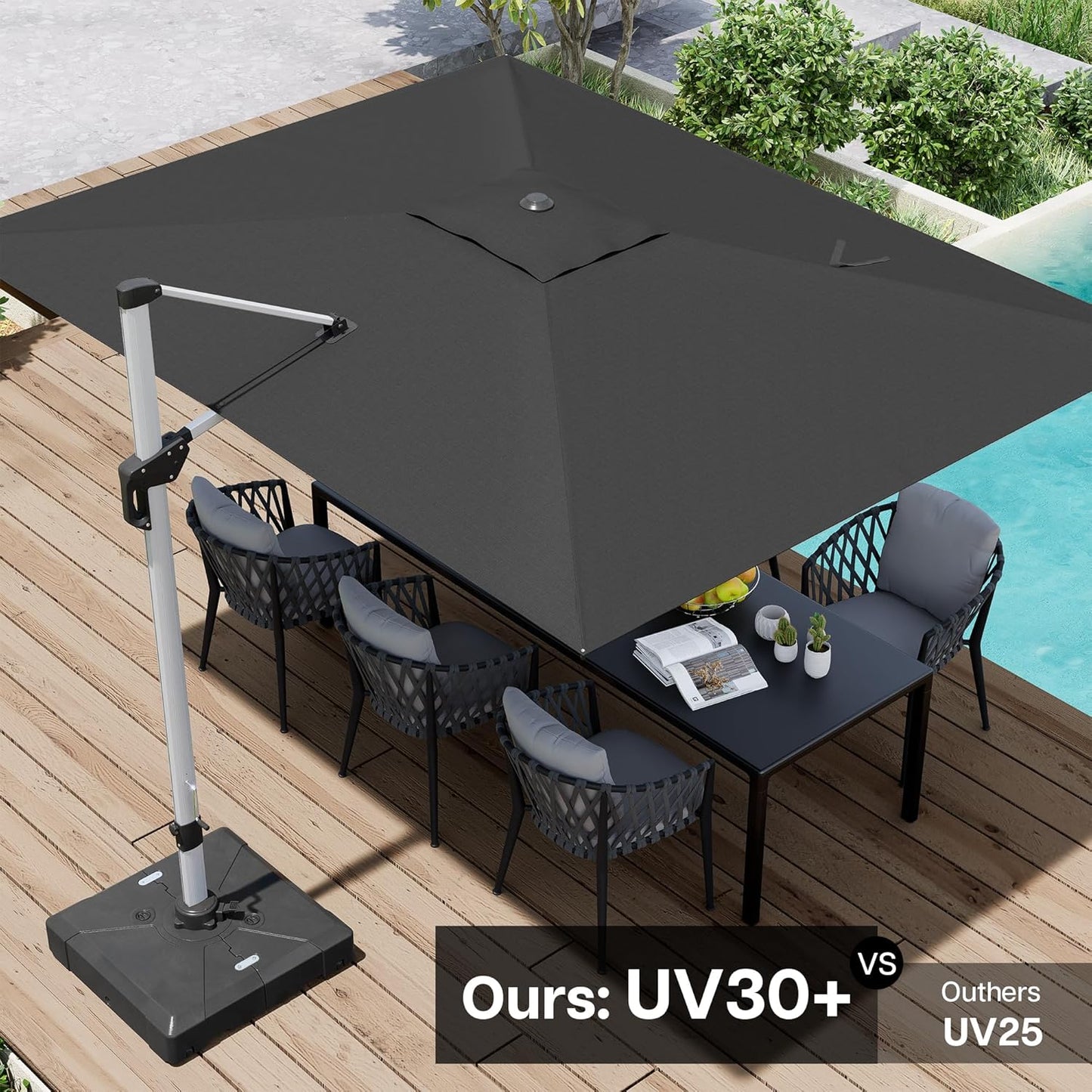 Patio Umbrella, 9' X 12' Outdoor Cantilever Umbrella with 360-degree Rotation for Garden, Deck, Backyard, Pool and Beach, Grey