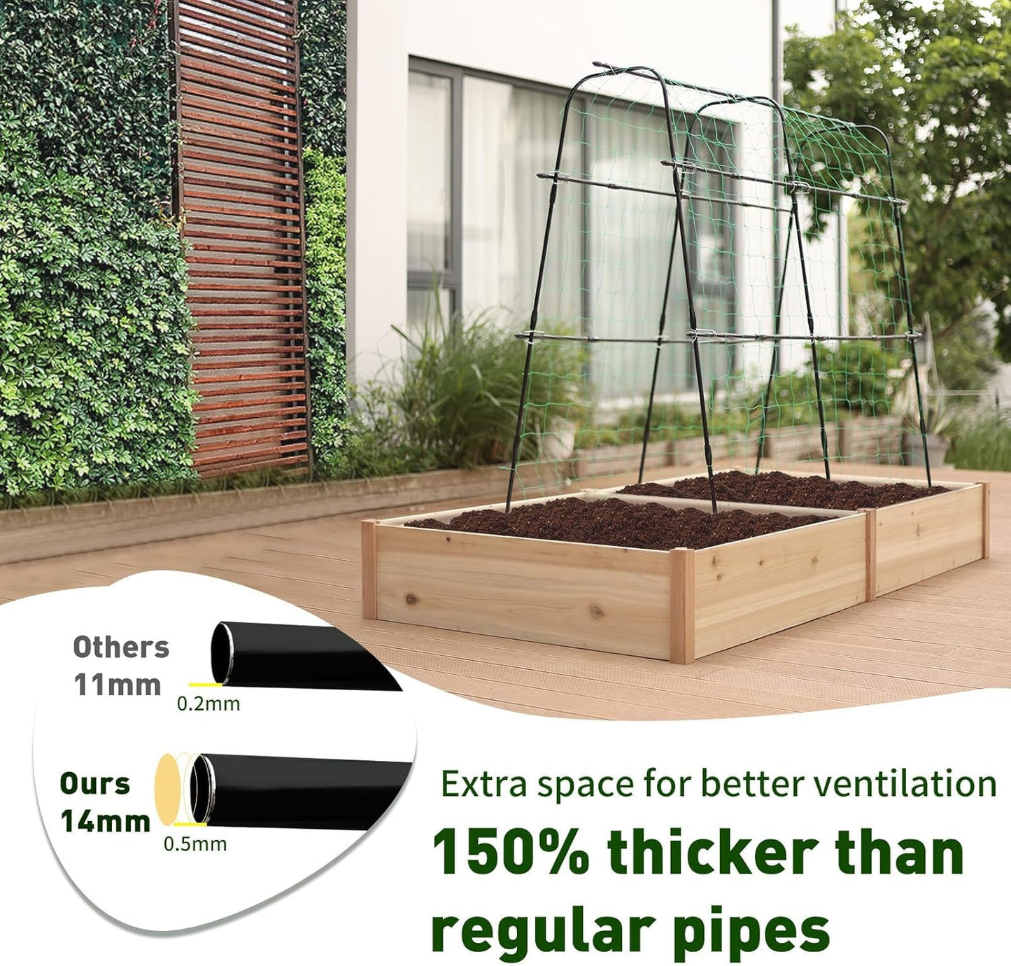 Lalahoni Cucumber Trellis, 5.3x5.3 Feet Metal Garden Arch Plant Support for Climbing Plants Outdoor Vegetable Fruit Flower Vine Peas Beans Trellis for Raised Bed, Lightweight, Black