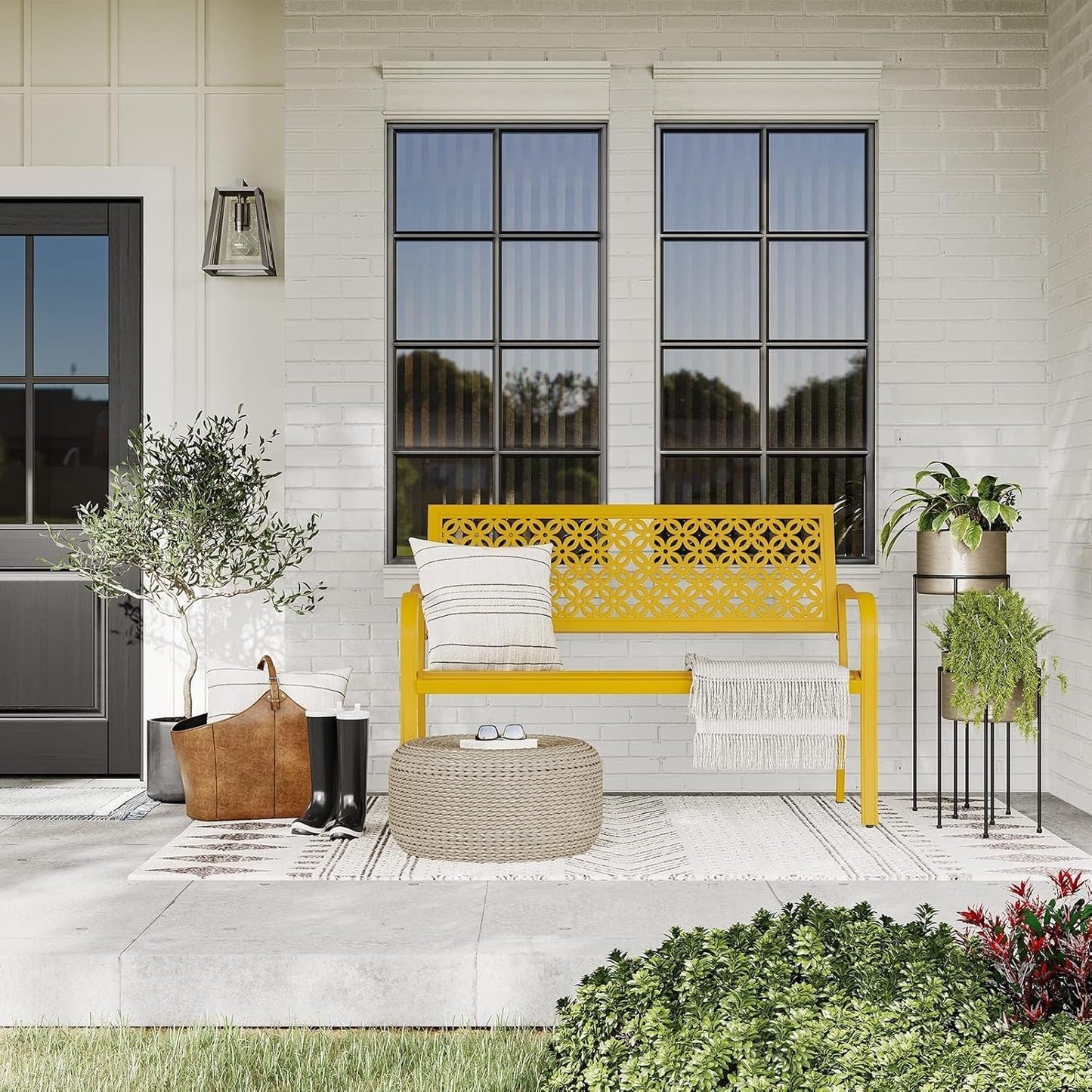Grand patio 50" Outdoor Bench, Garden Benches with Anti-Rust Metal Powder Coated Frame, Patio Bench for Front Porch Park Outside Furniture Decor, Sunflower Yellow