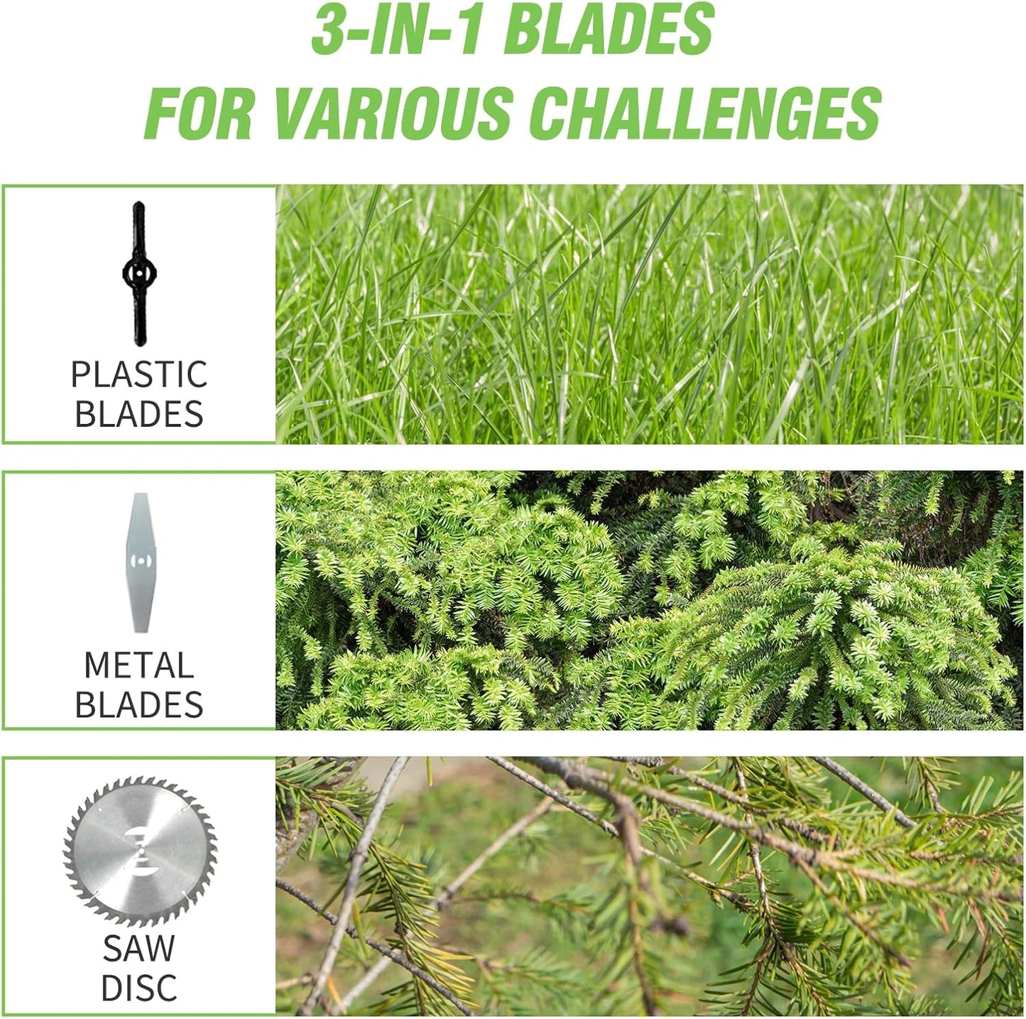 ALSO GO Electric Weed Wacker Grass Trimmer, 3 in 1 Weed Eater Battery Powered, Cordless Trimmer with 2pcs 24V Batteries, Stringless Lightweight Lawn Edger Brush Cutter for Lawn Garden Yard