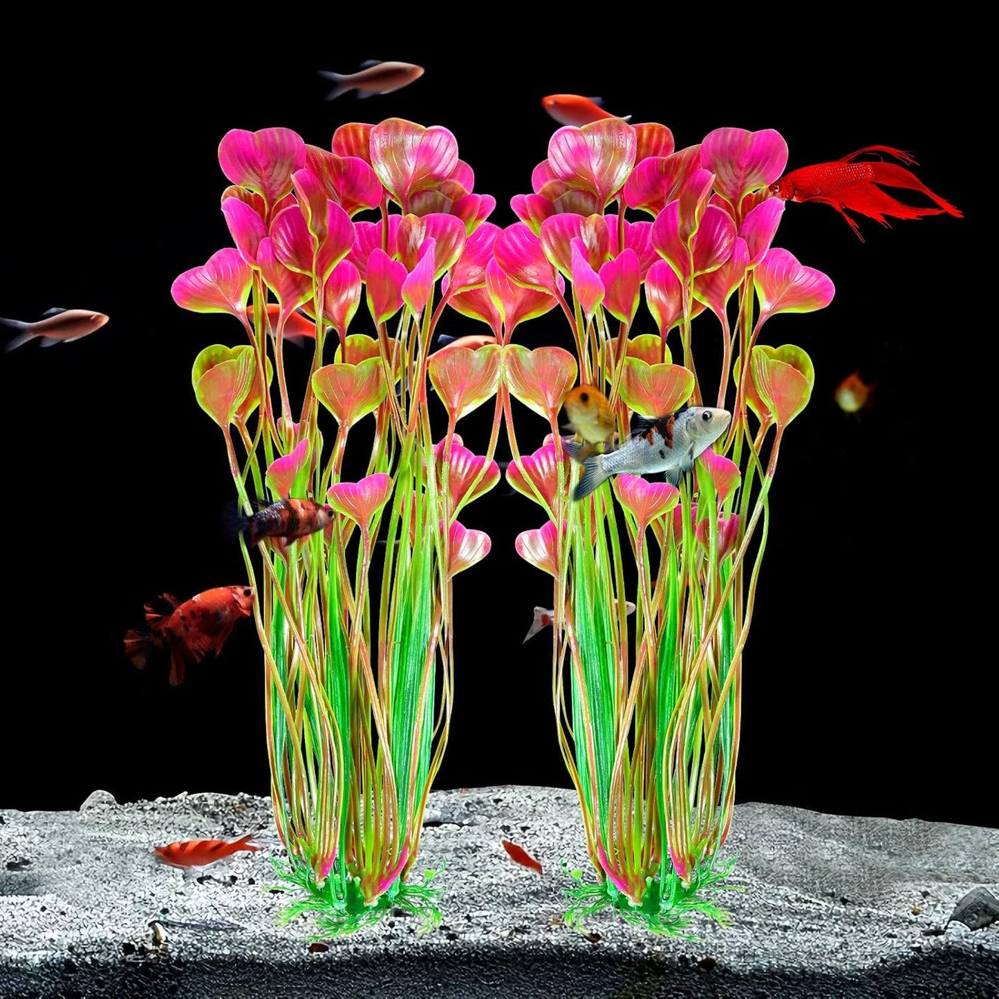 AQUANEAT Artificial Fish Tank Plants, Plastic Aquarium Accessories Large, 15.5 inch Red Decorations, 2pcs