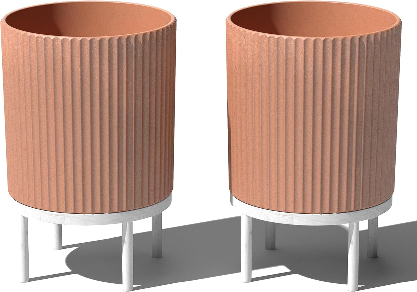 Veradek Demi Series Round Planter w/Stand for Porch/Patio | Durable Plastic-Stone Composite & Wooden Stand | Modern Décor for Tall Plants, Flowers