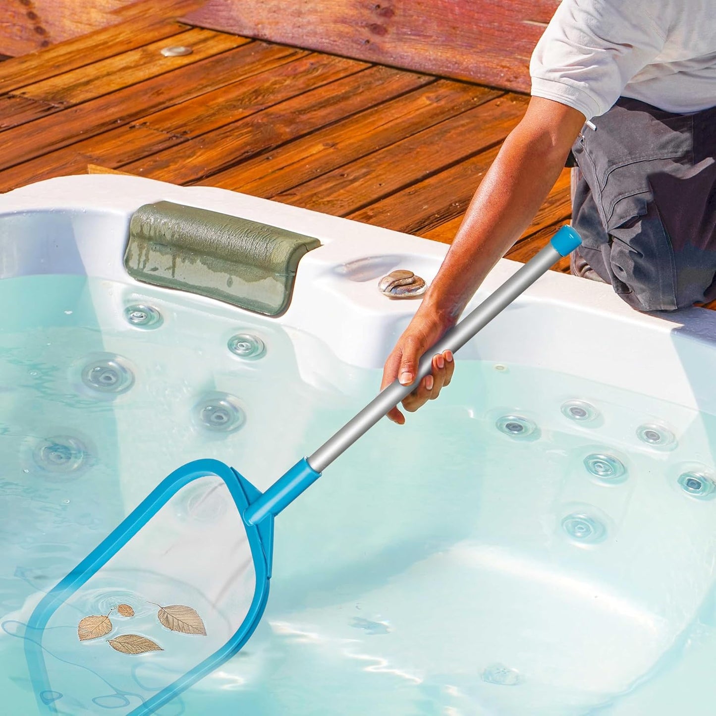 U.S. Pool Supply Pool Skimmer Net with Pole, Handheld Ultra Fine Mesh Pool Skimmer Net - Hand Held Spa, Hot Tub, Pond Cleaning - 17" Pole, Leaf Netting, Scoop Skim Leaves & Debris, Clean Water Surface