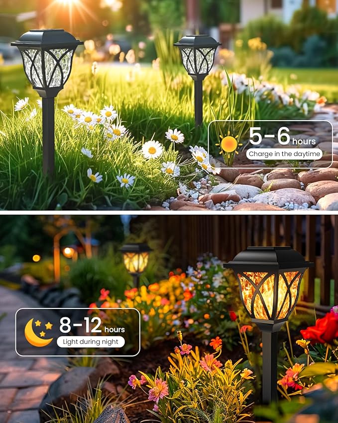 Solar Lights Outdoor, Solar Torch Lights with Flickering Flame, Solar Powered Outdoor Decorations Waterproof, Tiki Torches for Garden Yard Path Patio Porch Outside Decor (8 Pack)