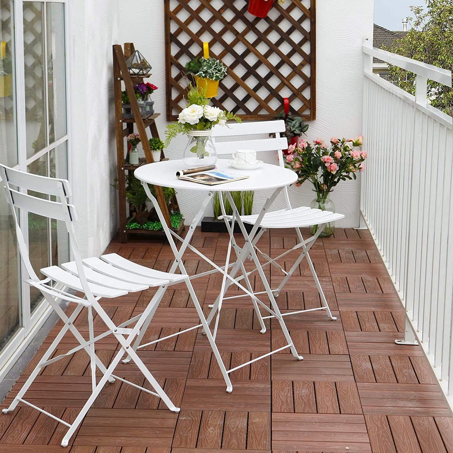 Grand patio 3-Piece Folding Bistro Set, 2 Chairs and 1 Table, Weather-Resistant Outdoor/Indoor Conversation Set for Patio, Yard, Garden-White