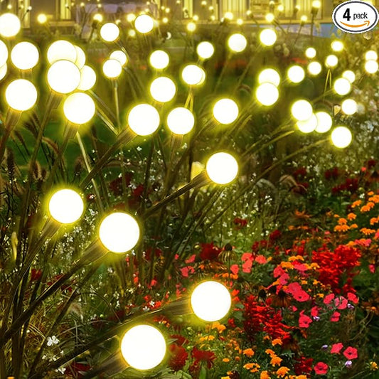 SunKite Solar Garden Lights - 4 Pack 10 LED Solar Firefly Lights Sway by Wind Outdoor Waterproof Solar Decorative Lights, Solar Outdoor Lights for Yard Patio Walkway Decoration, Warm White