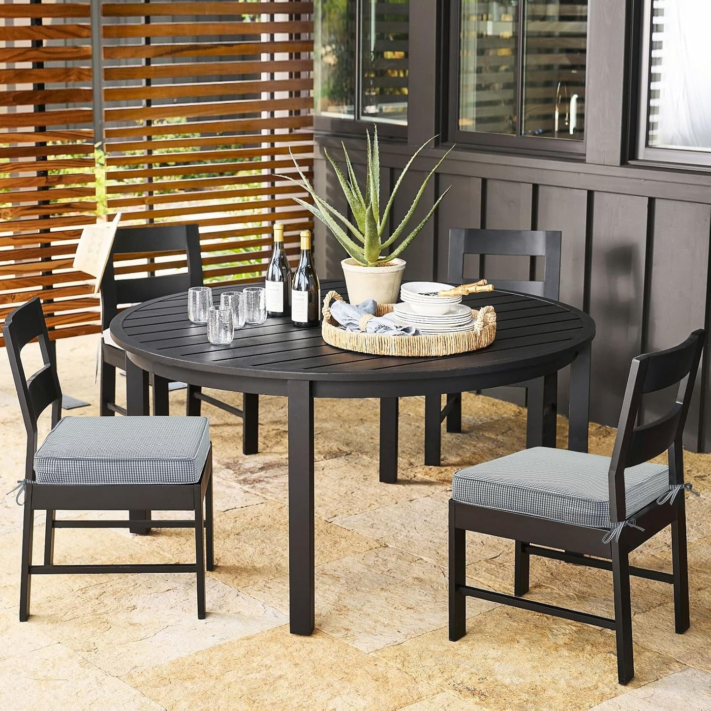 Outdoor Square Corner Seat Cushion, 19"x19"x3", Set of 4, Non Slip Seat Cushion Pads with Removable Cover for Patio Furniture, Garden Yard Lawn, Black White Mini Check