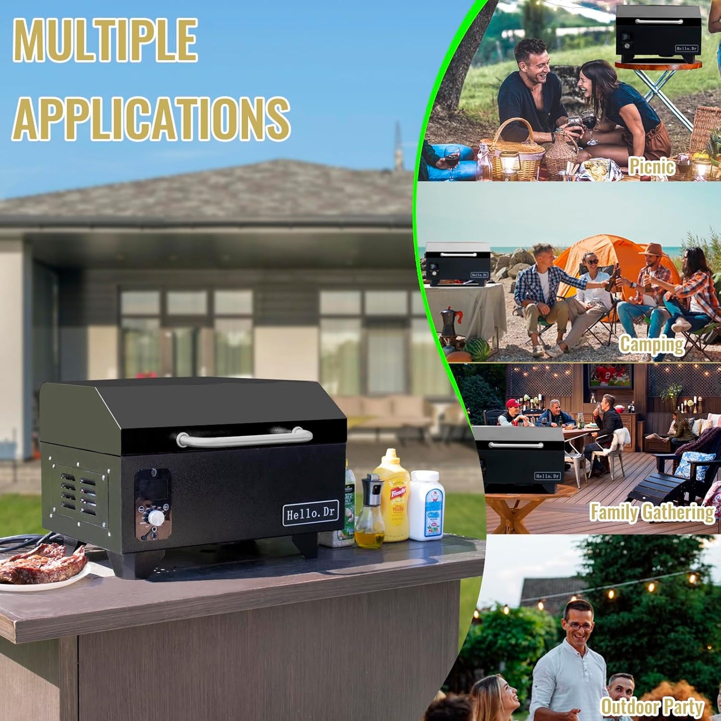 Pellet Grill, Portable Pellet Smoker, Smoker Grill with Digital Control, LED Screen, Meat Probe, Portable pellet Grills for BBQ, Smoke, Bake and Roast, RV Camping，Black