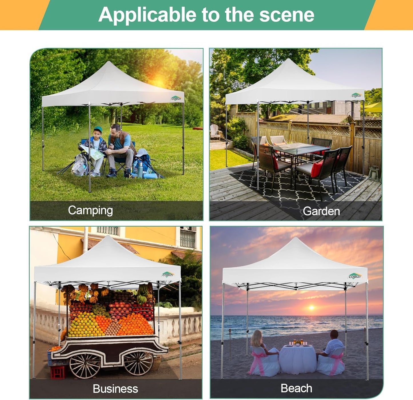 COBIZI 10x10 Pop Up Canopy Tent 10x10 Easy up Canopy, Heavy Duty Outdoor Canopy UPF 50+ All Weather Waterproof Instant Party Tents for Parties Gazebo with Handbag, White(Windproof Upgraded)