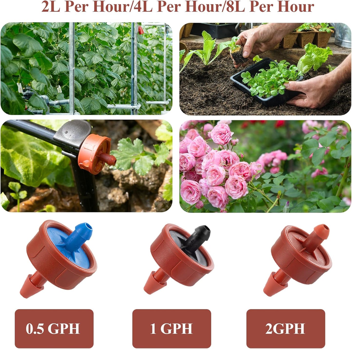 30Pcs 2GPH Pressure Compensating Irrigation Spot Drippers,Constant Flow Barb Outlet Watering Dripper Emitters Heads Parts for 1/4 Inch Watering Tubing Line for Garden Pots Plant Irrigation Systems