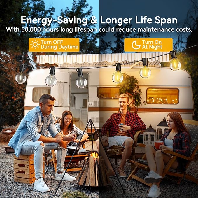 XURISEN Outdoor String Lights, 33FT LED Patio Lights for Outside 15 Shatterproof G40 Globe Bulbs UL Listed IP65 Waterproof Hanging Lighting for Backyard Balcony Bistro Party Decor