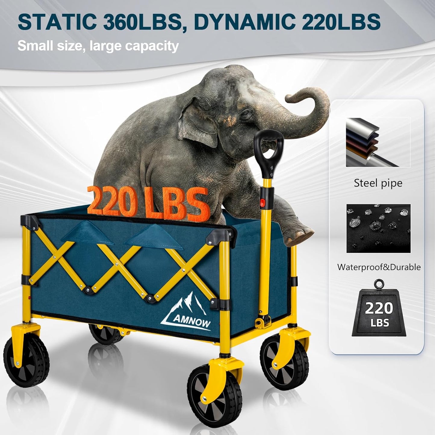 Collapsible Wagon Cart with Wheels Foldable, Folding Wagons Carts with Silent Universal Wheels, Large Grocery Cart On Wheels, Heavy Duty Utility Wagon for Shopping Beach Sports Fishing Camping, Green