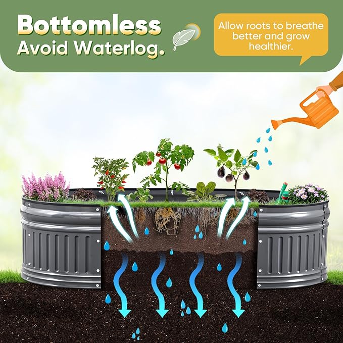 KING BIRD Raised Garden Bed Kit 2025 Upgraded Modular DIY Galvanized Planter Garden Box Outdoor for Gardening, Vegetables, Flowers, Elegant Roman Column Design, 94x24x12 in, Dark Grey