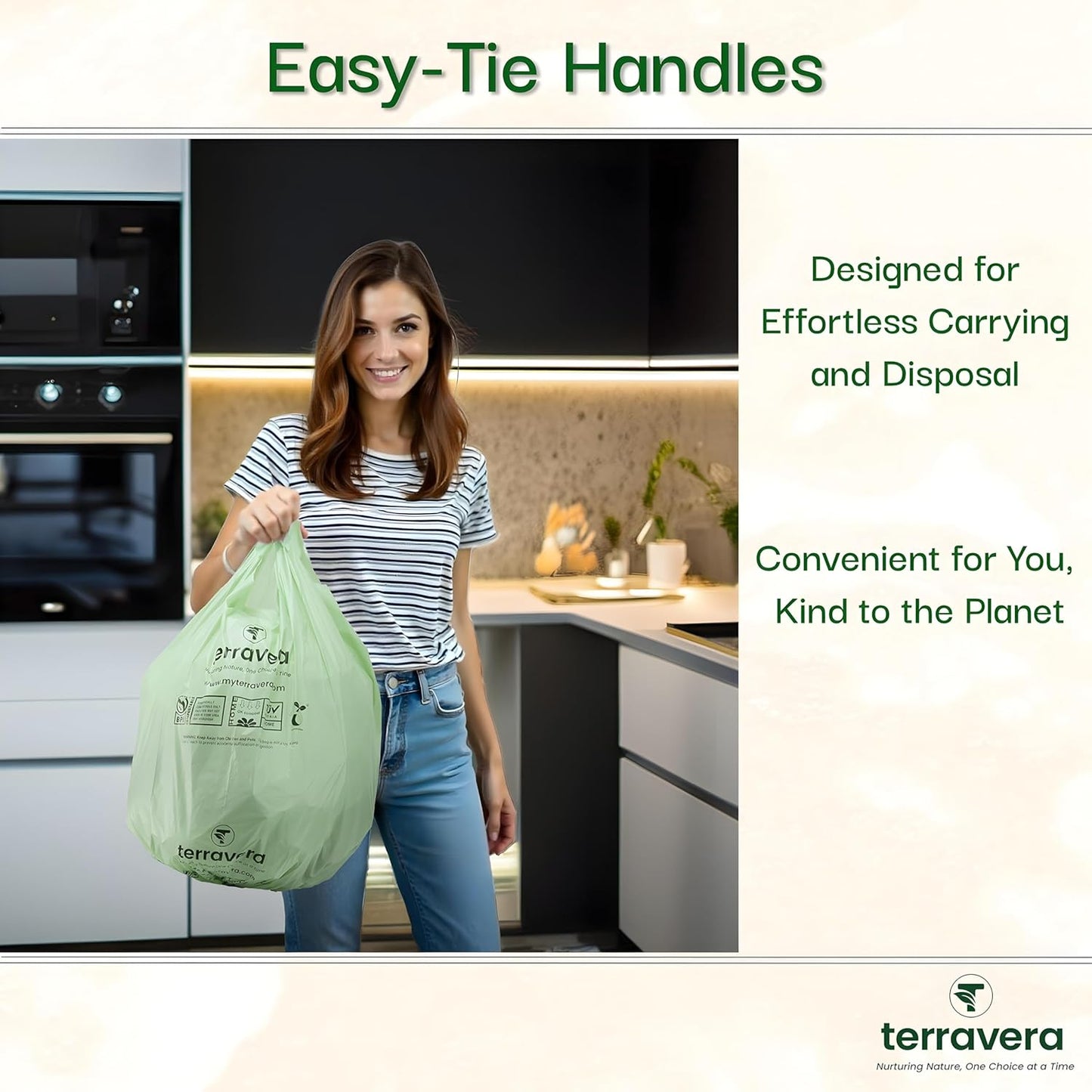 13 Gallon Compostable Trash Bags - Handle Tie | Extra Thick 1 mil|BPI & OK Home Certified ASTM D6400 Standards | Food Scraps, Kitchen Trash, Home & Yard Waste Bags | 30 Count compost bags