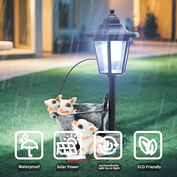 Solar Garden Outdoor Decor Statues Three Little Pigs Reading Books with Light,Outside-Outdoor Decorations Sculptures for Patio Yard Lawn Walkway Ornaments Clearance Gifts for Mom Grandma Birthday