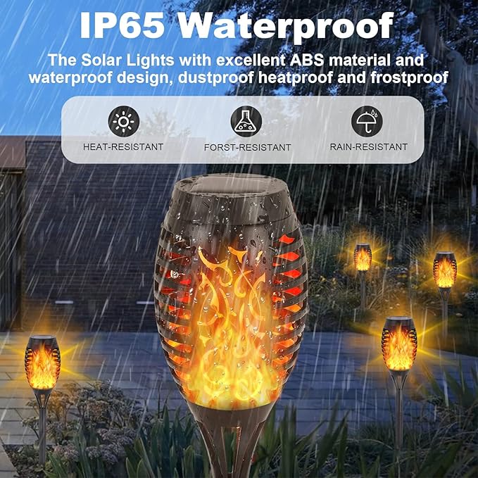 Solar Lights Outdoor, 8Pack Solar Torch Light with Flickering Flame for Garden Decor, Waterproof Outdoor Lighting Landscape, LED Flame Torches for Outside Patio Pathway Yard Decorations