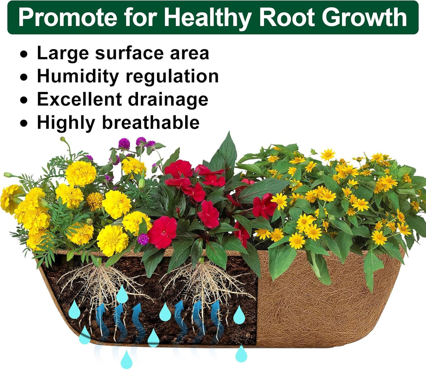 DUNCHATY Railing Planter Window Box - 2 Pack 24" Horse Trough Planter with Coco Fiber Liner - Deck Balcony Rail Planter for Porch Fence Patio Outdoor