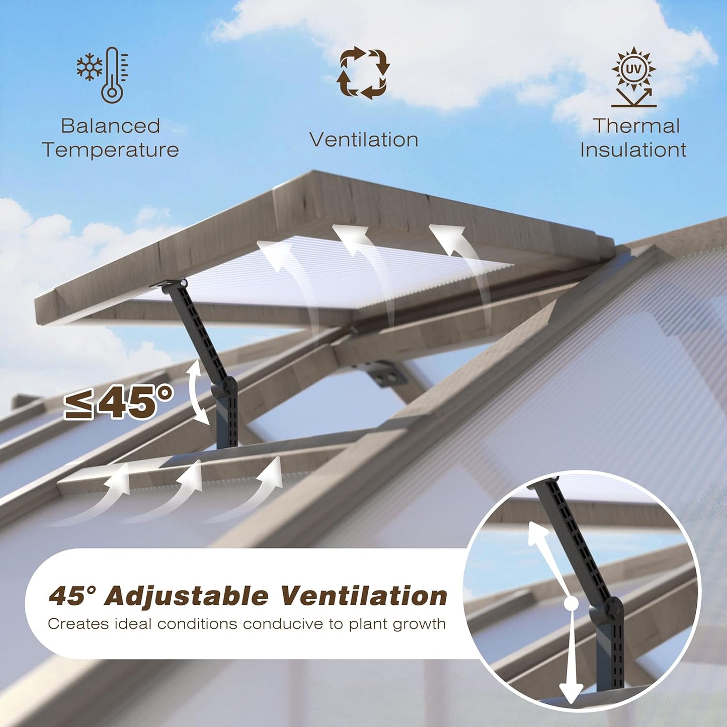 MUPATER 8' x 8' Wooden Polycarbonate Greenhouse with Ventilated Window & Lockable Door, 6mm Polycarbonate Panels for UV Protection, Walk-in Greenhouse for Outdoors, Patio, Backyard, Brown