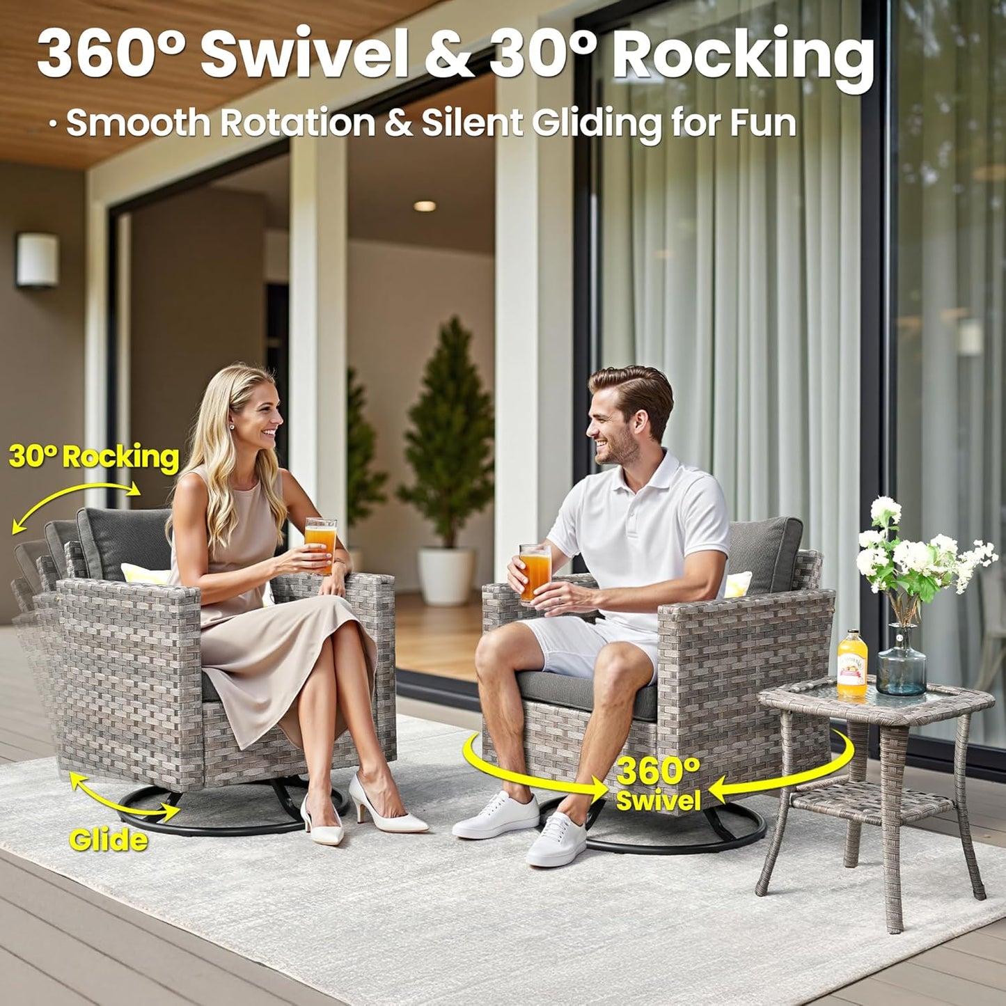 ovios 15 Pieces Patio Furniture Set, Outdoor Wicker Sectional Sofa with Swivel Chairs Coffee Table, Modern Modular Deep Seat Rattan Couch Conversation Sets, Black