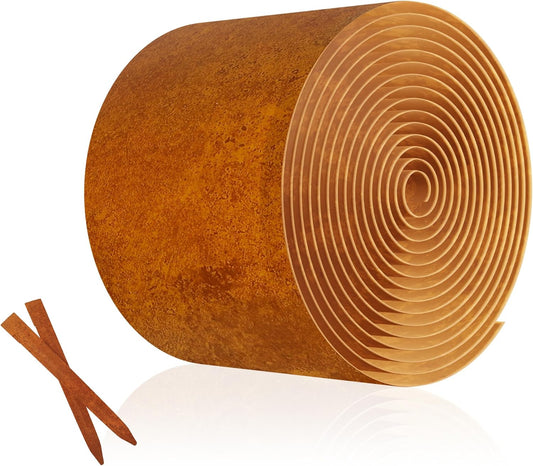 Metal Garden Landscape Edging with 8Pcs Stakes, 6" x 25Ft Galvanized Steel Lawn Edgings Roll Flexible Coil Border for Landcaping,Flower Bed,Rusty