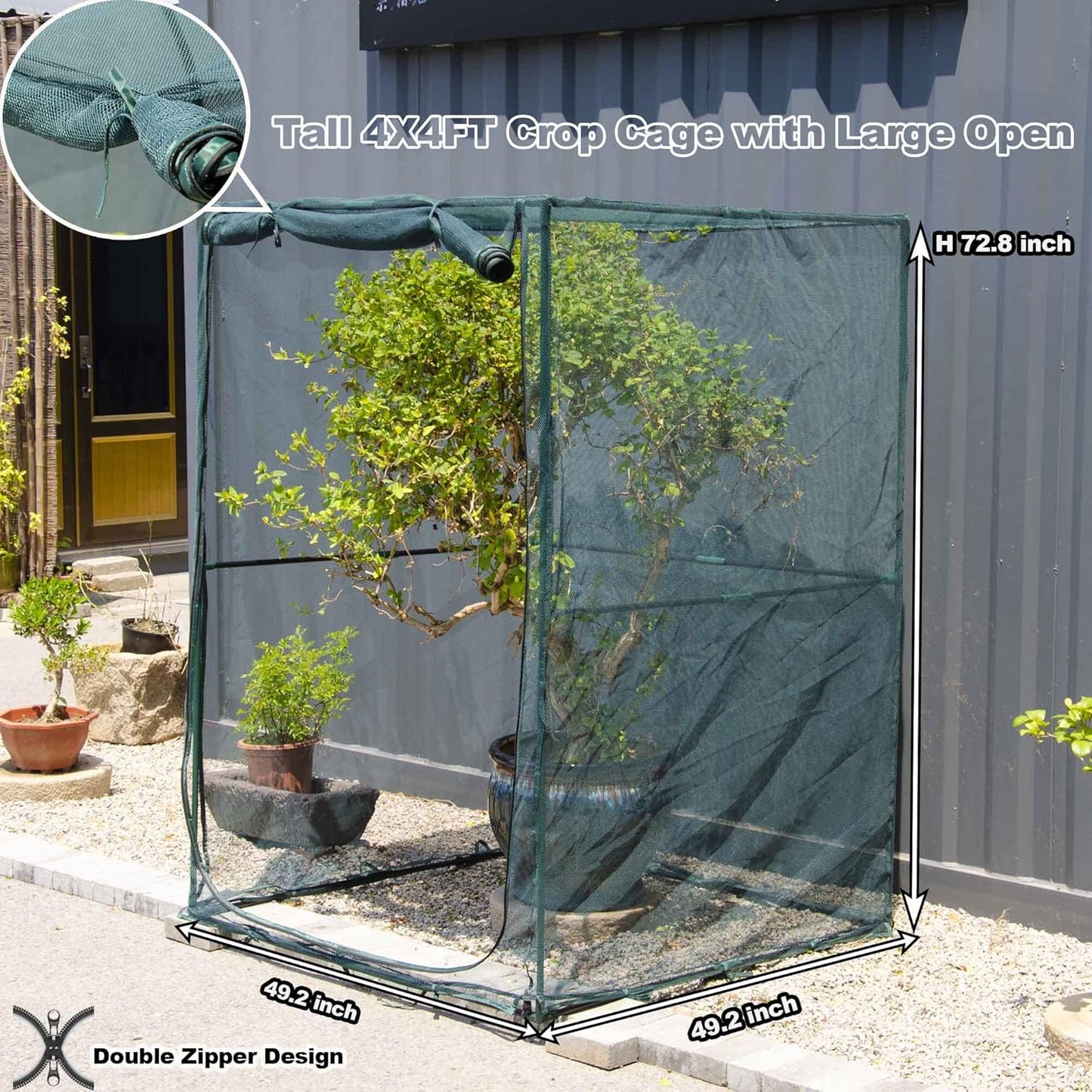 Portable 4'x4' Large 6FT Tall Plant Netting Cover Crop Cages Pest Guard Cover for Vegetables and Fruits Plant Durable Gardening Net with 4 Stakes