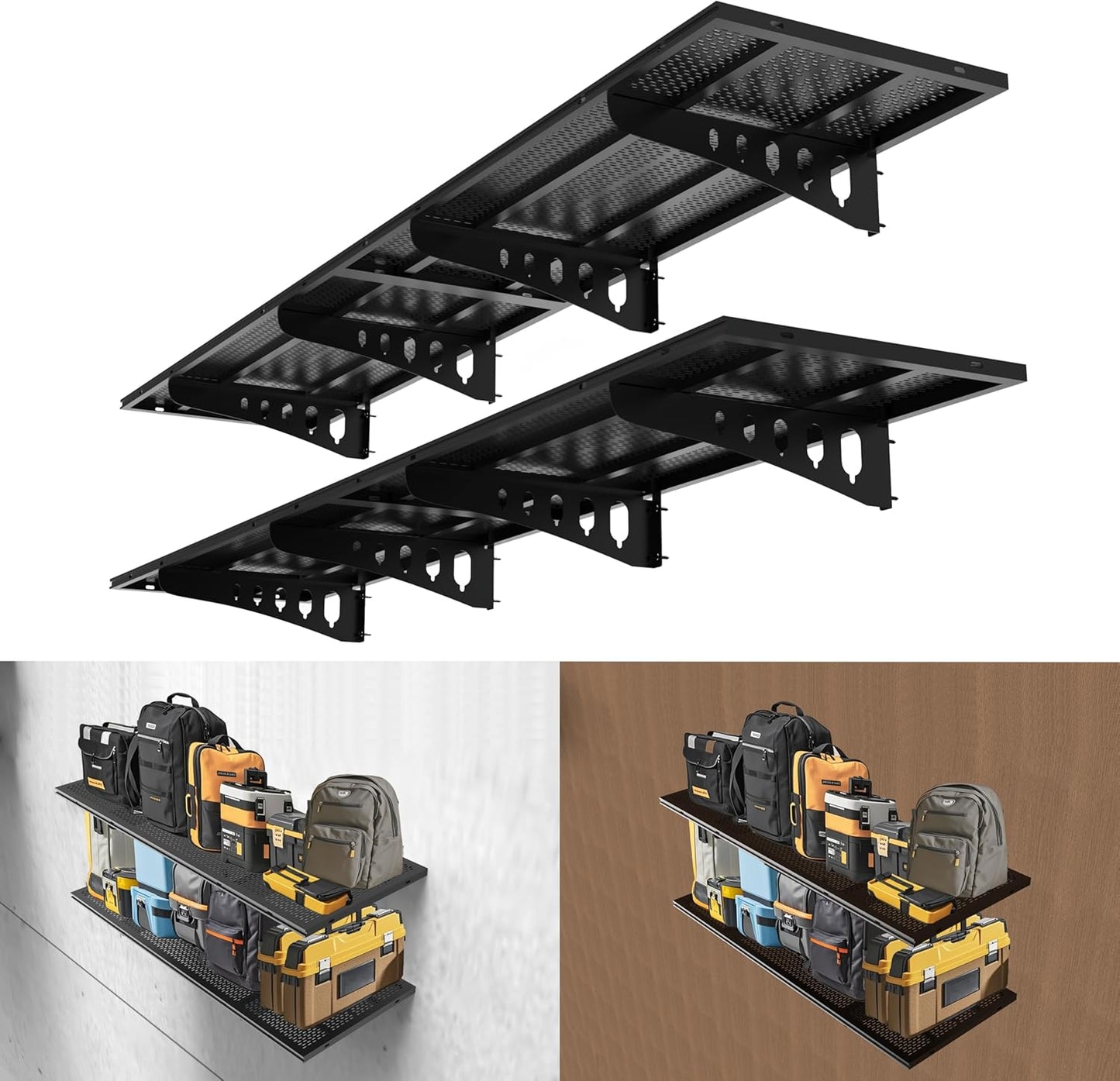 New 4 Pack Garage Wall Shelving, Heavy Duty 1.5' x 3.8' Wall Mount Storage Shelf with Hooks, Garage Storage Rack Floating Shelves, Holds 250 lbs Each