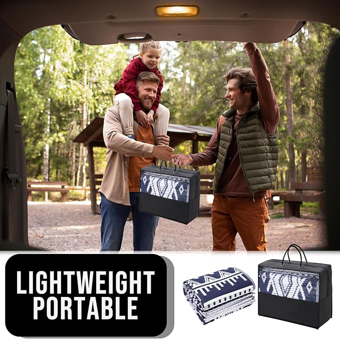 OLANLY Outdoor Rug Waterproof 5x8 ft, Reversible Outdoor Plastic Straw Rug, Boho Patio Rug, Indoor Outdoor Carpet, RV Mat Outside for Patio, Camp, Picnic, Balcony, Deck, Backyard, Navy & White