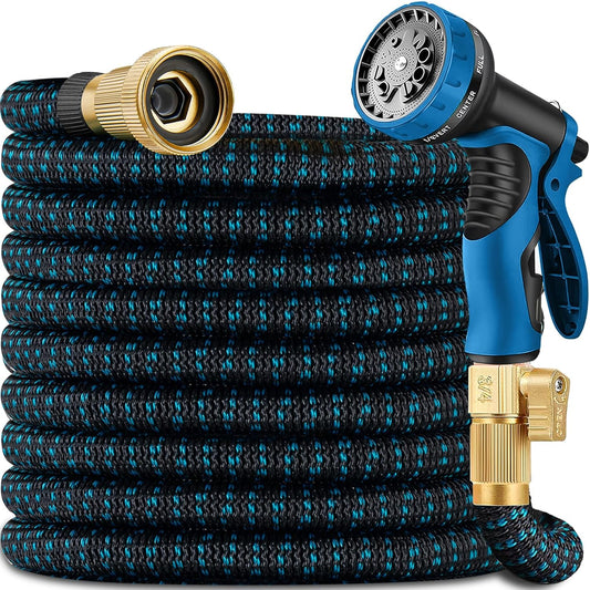 75 ft Expandable Garden Hose with 10 Function Nozzle Sprayer, Lightweight Flexible Water Hose with Durable Collapsible Latex Core & Solid Brass Fittings, 75ft Retractable Stretch Hose(Black Blue)