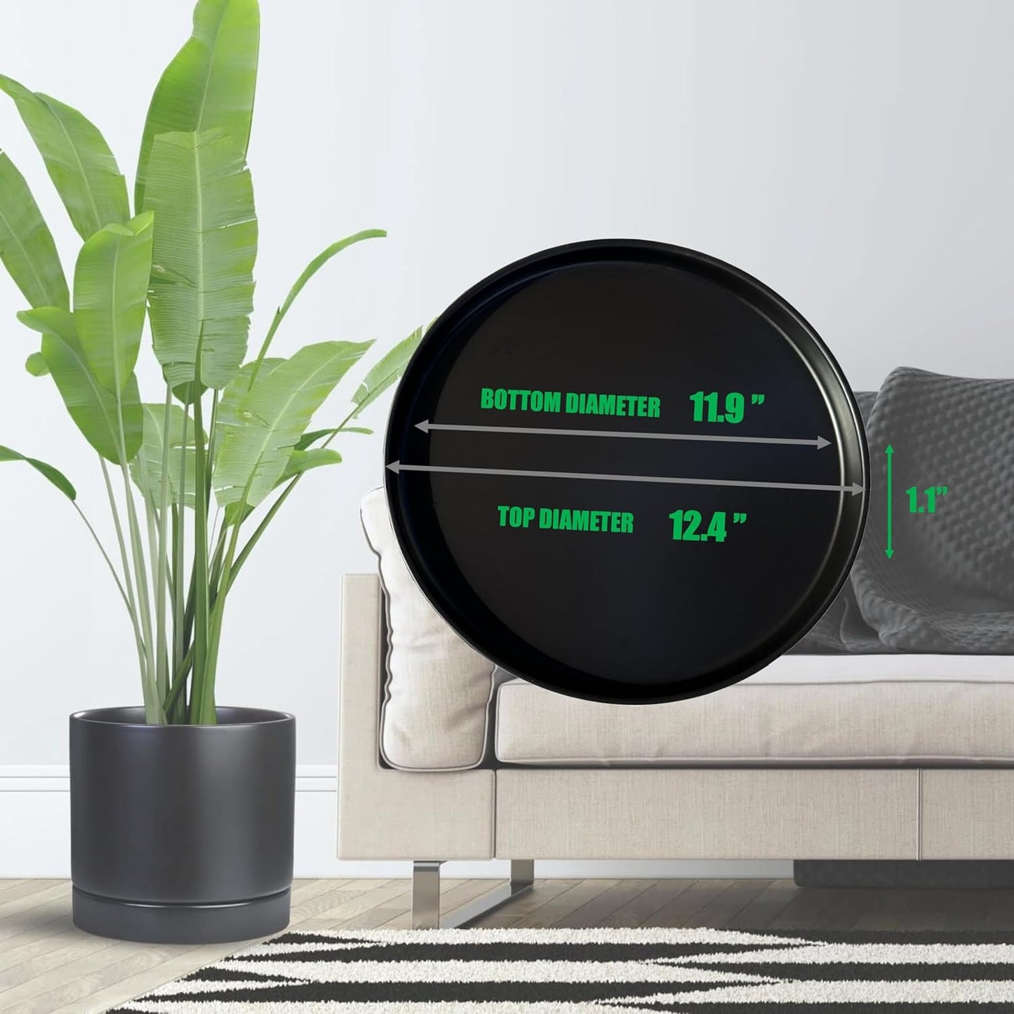 Ceramic Plant Saucer Pot Tray 12 Inch, Planter Saucers 4 5 6 7 8 9 10 11 12 Inch for Indoors Outdoor, Durable Sturdy Flower Drainage Tray for Glazed Pots Base (12.5 Inch-Black)