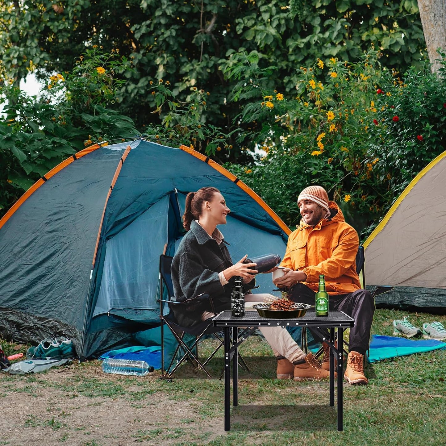 Grill Table Small Folding Table 2FT Foldable Camping Table Picnic Portable Mesh 2 Height Adjustable Outdoor Beach BBQ Black 23.6×15.7× 9.4/20.4inch