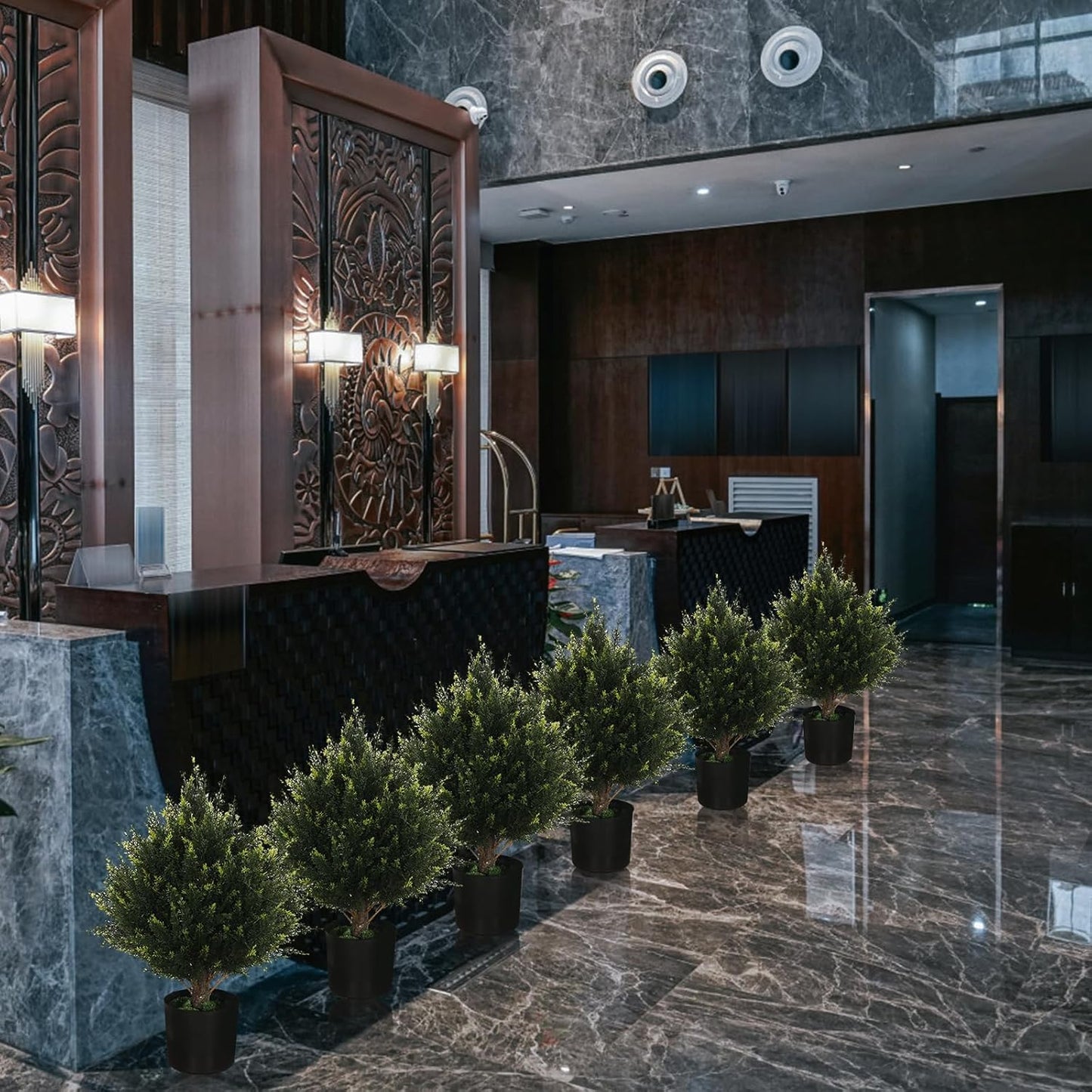 19” Artificial Cedar Outdoor Artificial Shrub Sunlight Resistant Leafy Potted Plant for Indoor Porch of Home and Office Artificial Outdoor Tree Topiary Trees