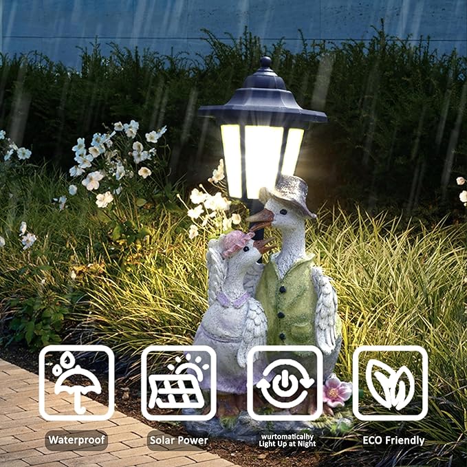 Solar Garden Outdoor Decor Statues Country Farm Goose Couple with Light,Outside-Outdoor Decorations Sculptures for Patio Yard Lawn Walkway Ornaments Clearance Gifts for Mom Grandma Birthday