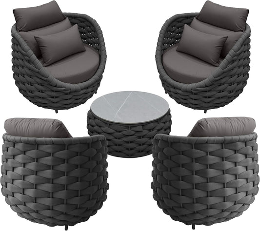 TWT Aluminum Outdoor Patio Furniture Set, 4 Pcs Textilene Armchairs Modern Outdoor Conversation Set Outdoor Single Sofa with Upgrade Cushion and Coffee Table for Balcony, Dark Grey