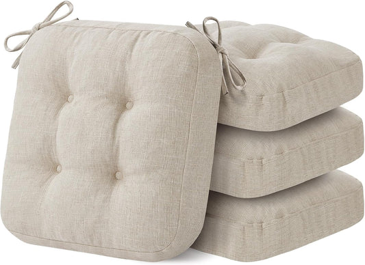 Chair Cushions, Memory Foam Dining Chair Cushions, Tufted Indoor Chair Pads, Set of 4, 16.5' x 16.5' x 3.5', Beige
