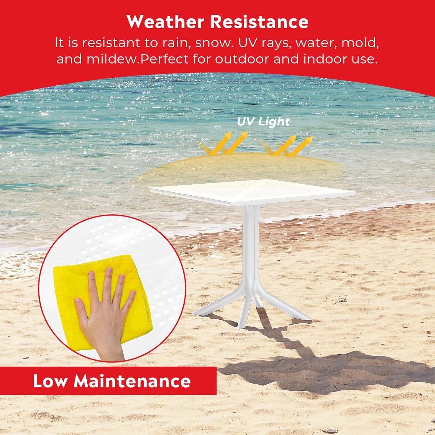 Table Chairs Set of 4, HDPE Patio Square Dining Table and Stackable Chairs, Outdoor Small Patio Furniture Set All Weather for Backyard Porch Poolside, White