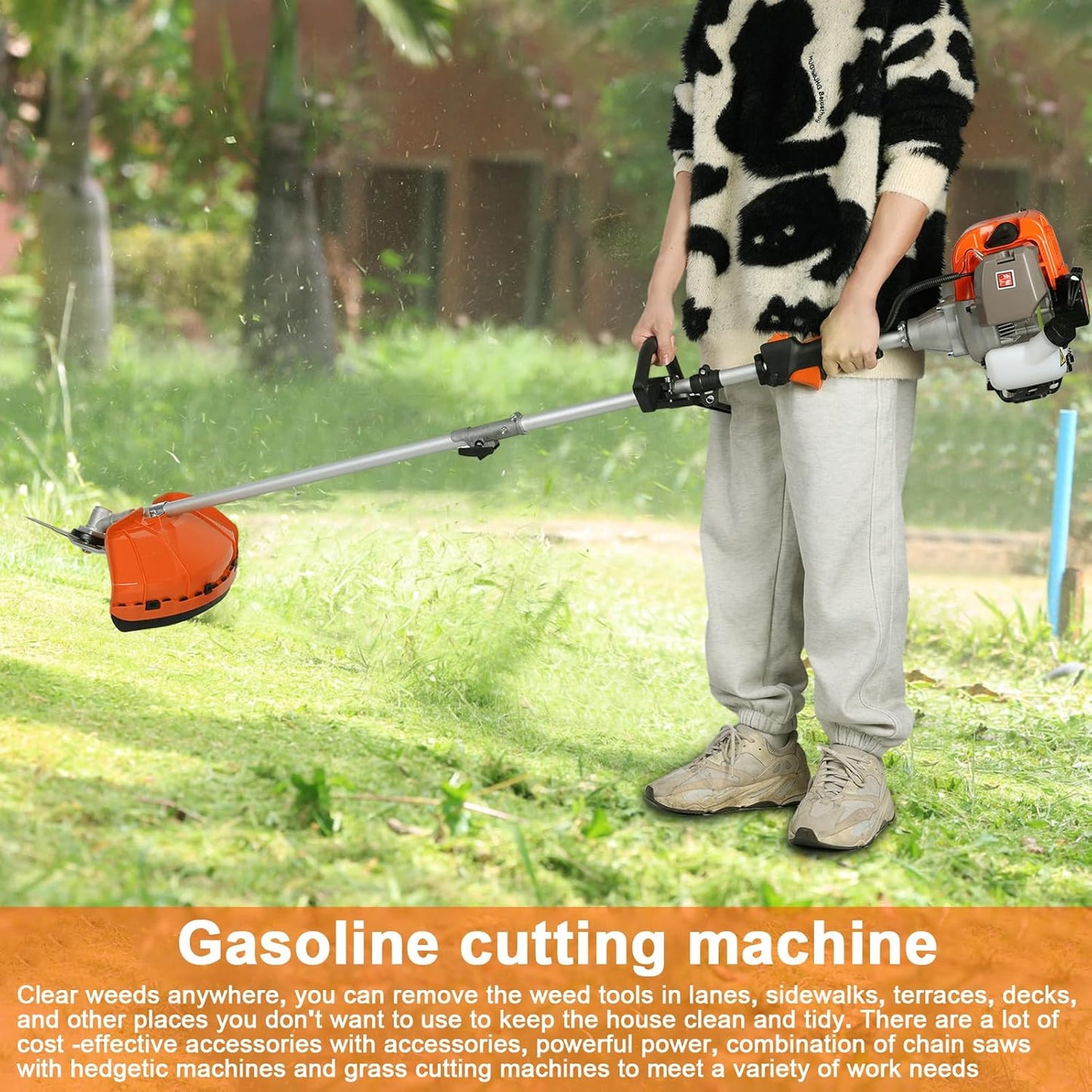 Gas Weed Wacker, 52cc 2-Stroke 5 in 1 Multi-Functional Lawn Mower Hedge Trimmer Pruners Gas Powered Brush Cutter, Weed Eater for Grass and Bush Shipping from US (Red)