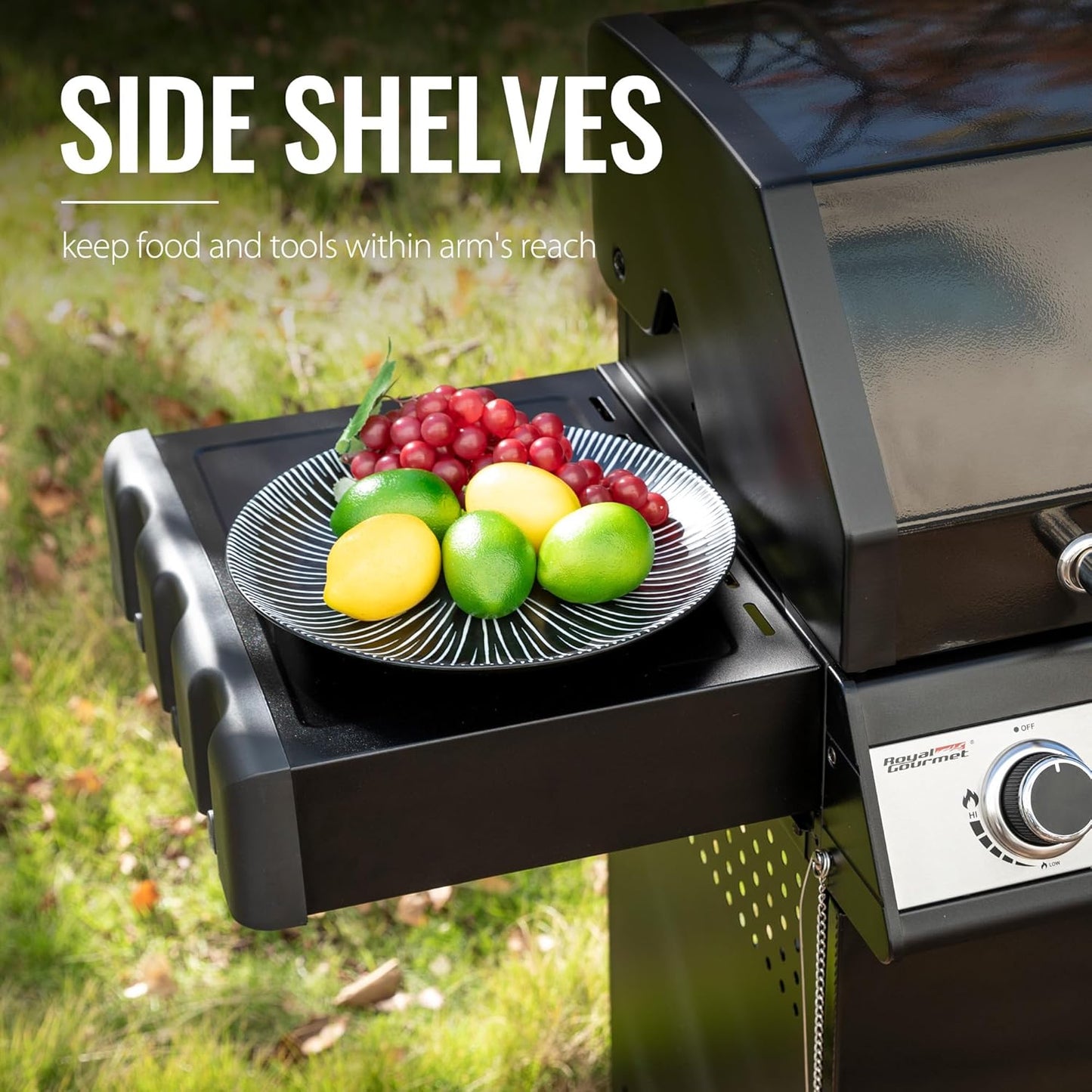 Royal Gourmet SG5003H 4 Burner Propane Gas Grill with Side Burner & Warming Rack, Cabinet Style Gas Grill with 49,000 BTUs Output for Outdoor Patio Garden Backyard Cooking, Black