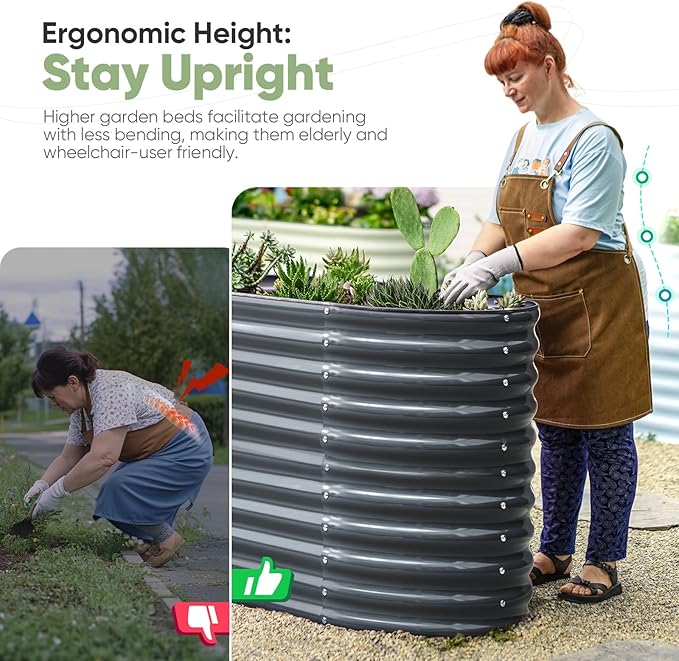 KING BIRD Raised Garden Bed 2.85 ft Tall 6 in 1 Galvanized Planter Garden Box Outdoor for Gardening, Deep Root Vegetables, Flowers Dark Grey 47.2X23.6X34.2 in