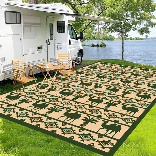WILDROOTS 5x8 Feet Plastic Tropical Green Outdoor Rug, Stain Resistant Waterproof Reversible Outdoor Patio Rug, Fade Resistant Camping Rug