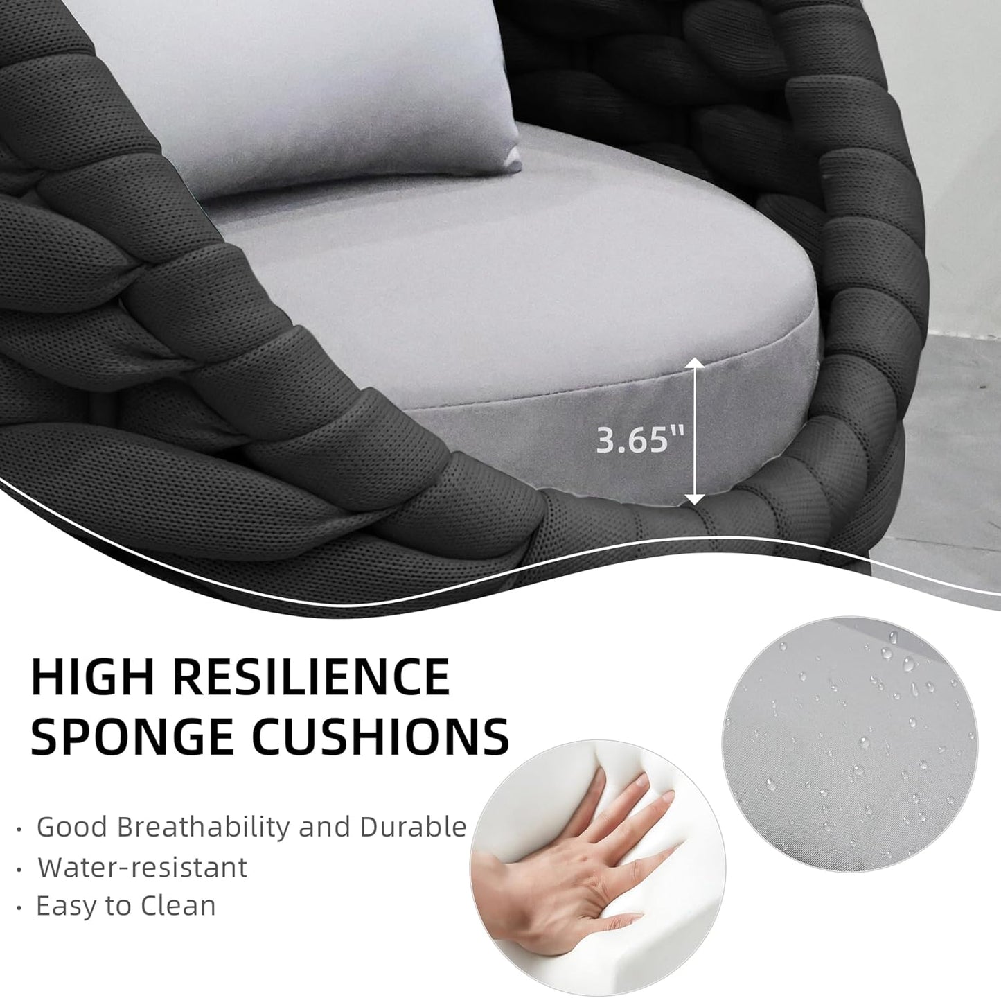 TWT Sunroom All-Weather Polyester Rope Balcony Furniture with Cushions & Pillows, Patio Sofa Couch for Outdoor, Patio, Balcony, Backyard, Deck, Poolside