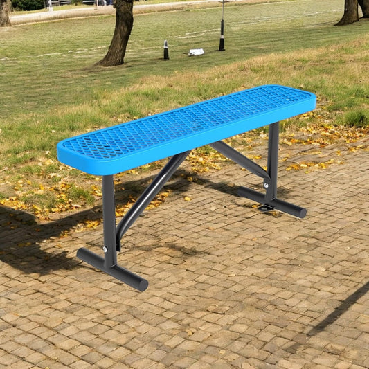 48" L Outdoor Steel Flat Bench, Heavy Duty Metal Park Bench for Outside, Expanded Metal, Commercial Benches Mesh Bench for Shopping Mall, Store, Lawn, Park, Patio, Deck, Garden (Blue, 4FT)