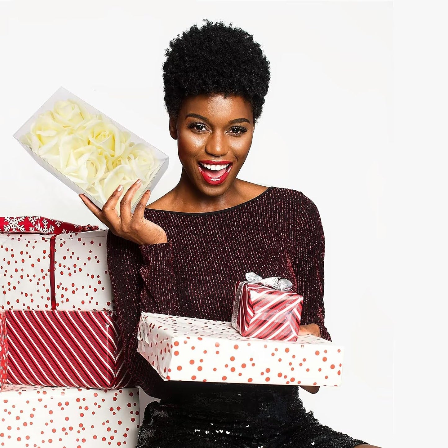 Artificial flower real touch roses feel and look realistic fake roses with short stems, suitable for gift, for wife girlfriend mom friends, Indoor home table，cake, hotel, car decoration (pink)