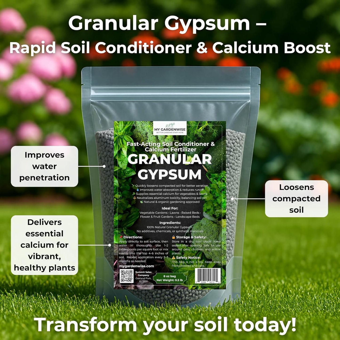 Gypsum for Soil - Calcium for Plants - Gypsum Fertilizer for Gardening, Lawn & Vegetables - Calcium for Garden (10 qts. - 20 lbs.)