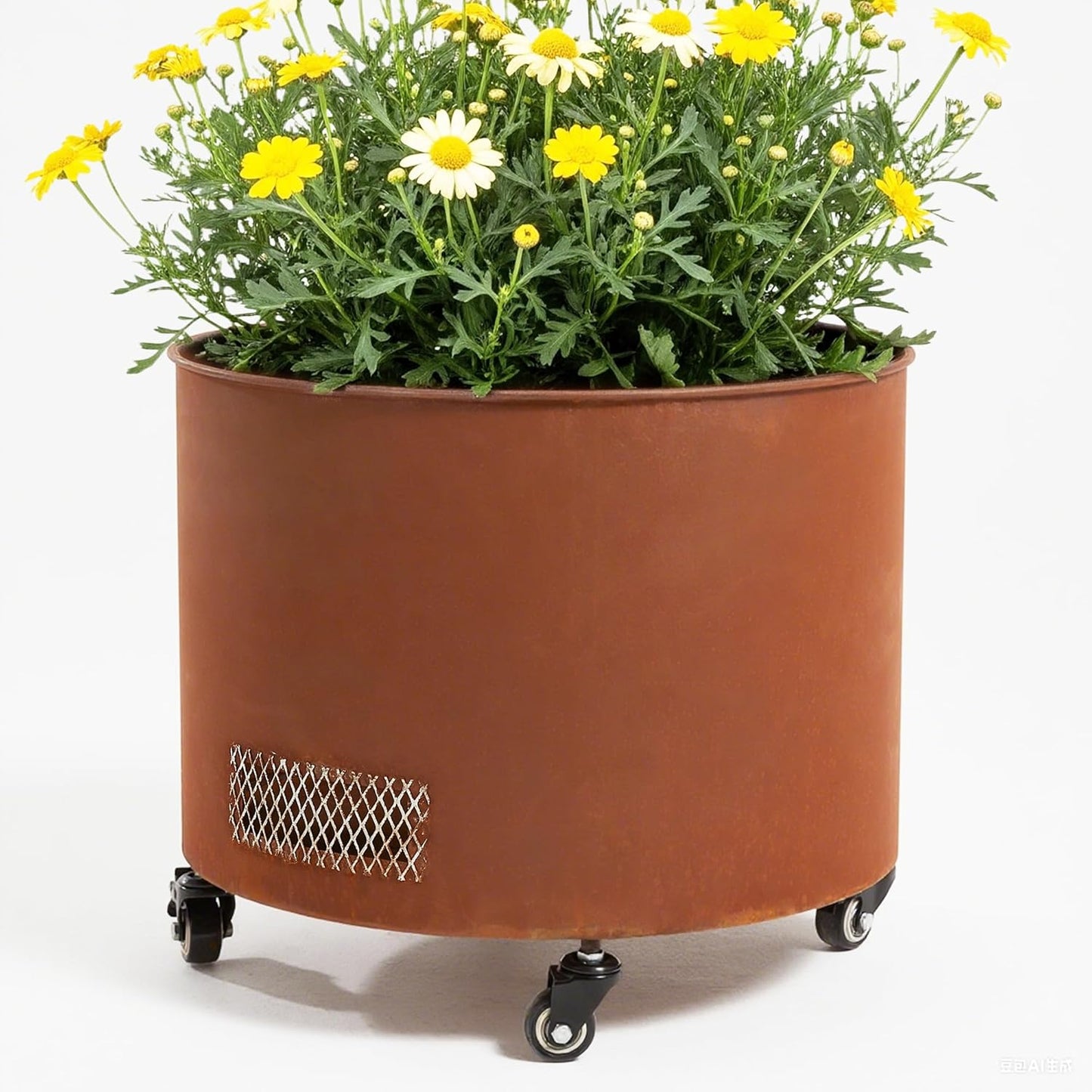 Steel Planter with Wheels - 14.6" Weathering Raised Garden Bed for Tomatoes & Vines, 360° Swivel Indoor/Outdoor Use, Thick-Gauge Rust-Resistant Metal Trough (Brown)