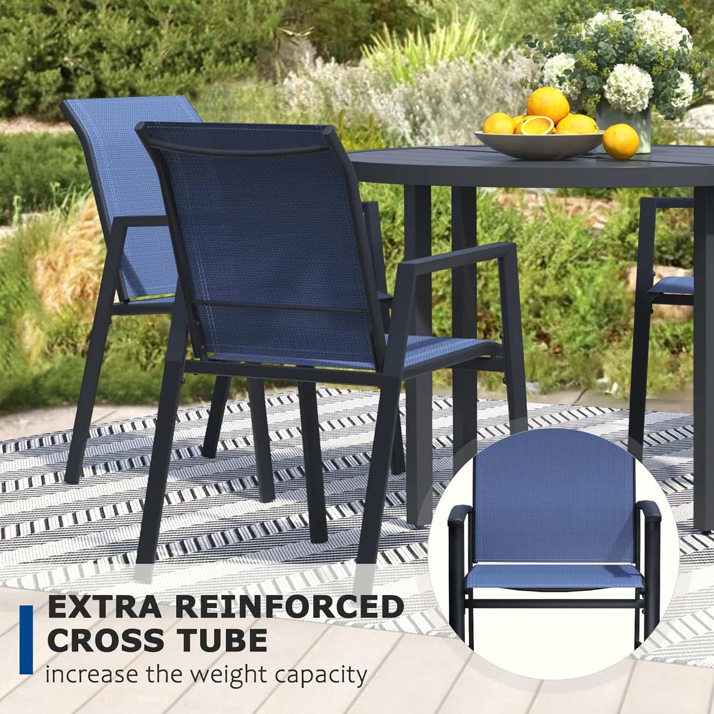 Outdoor Patio Chairs Set of 4, Blue Stackable Outdoor Chairs, Lightweight Patio Set with High Back, Metal Dining Chair for Lawn, Garden, Yard and Deck