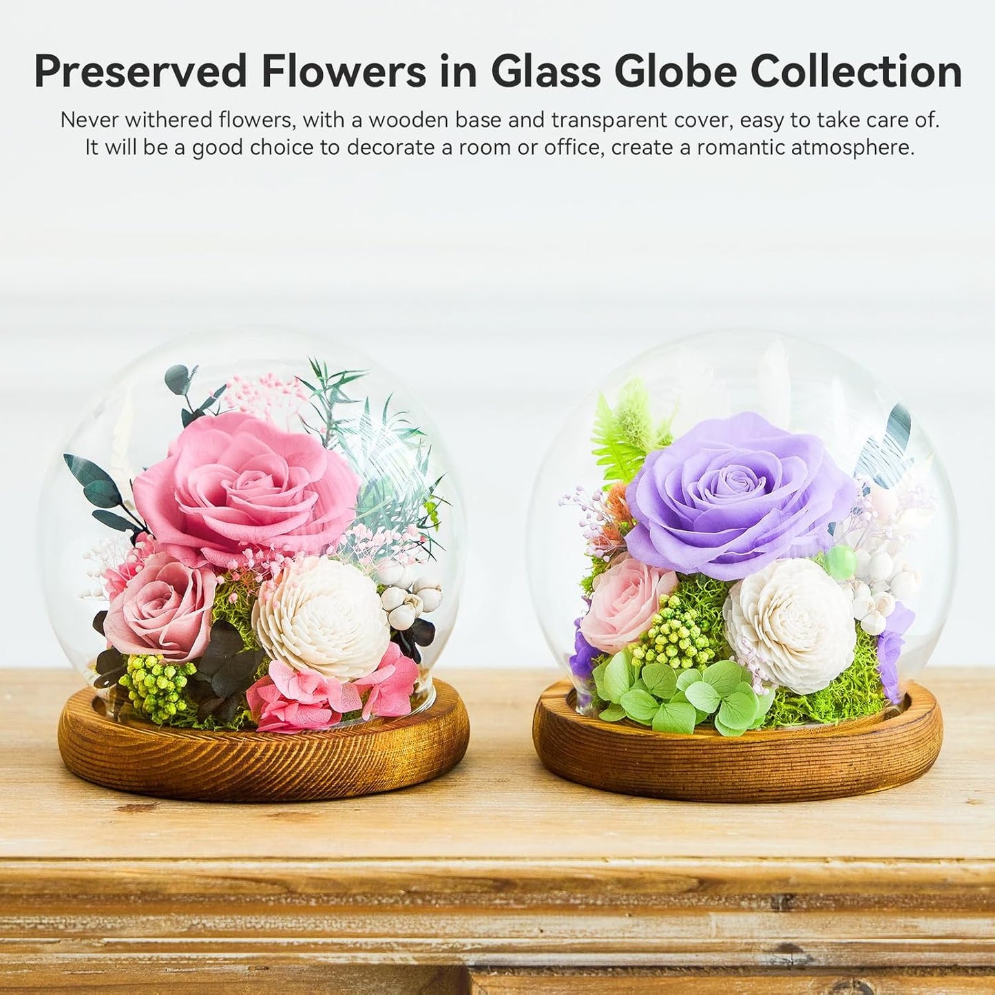 Preserved Flowers Rose Birthday Gifts for Women, Forever Flowers in Glass Ball, Long-Lasting for Mom Her Wife Grandma Anniversary Valentines (Light Purple)