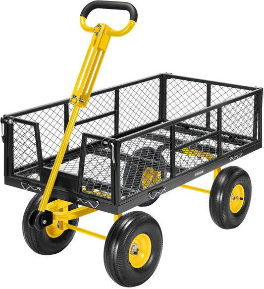 VIVOHOME Garden Cart Steel Heavy Duty 900 LBS Yard and Garden Wagon with 10 inch Tire and Handle Attach to ATV or Tractor Black